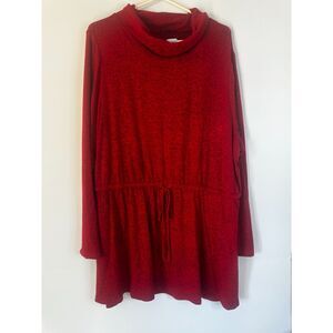 Lane Bryant 22/24 Red Cowl Neck Tunic Top Long Sleeve Plus Size Drawstring